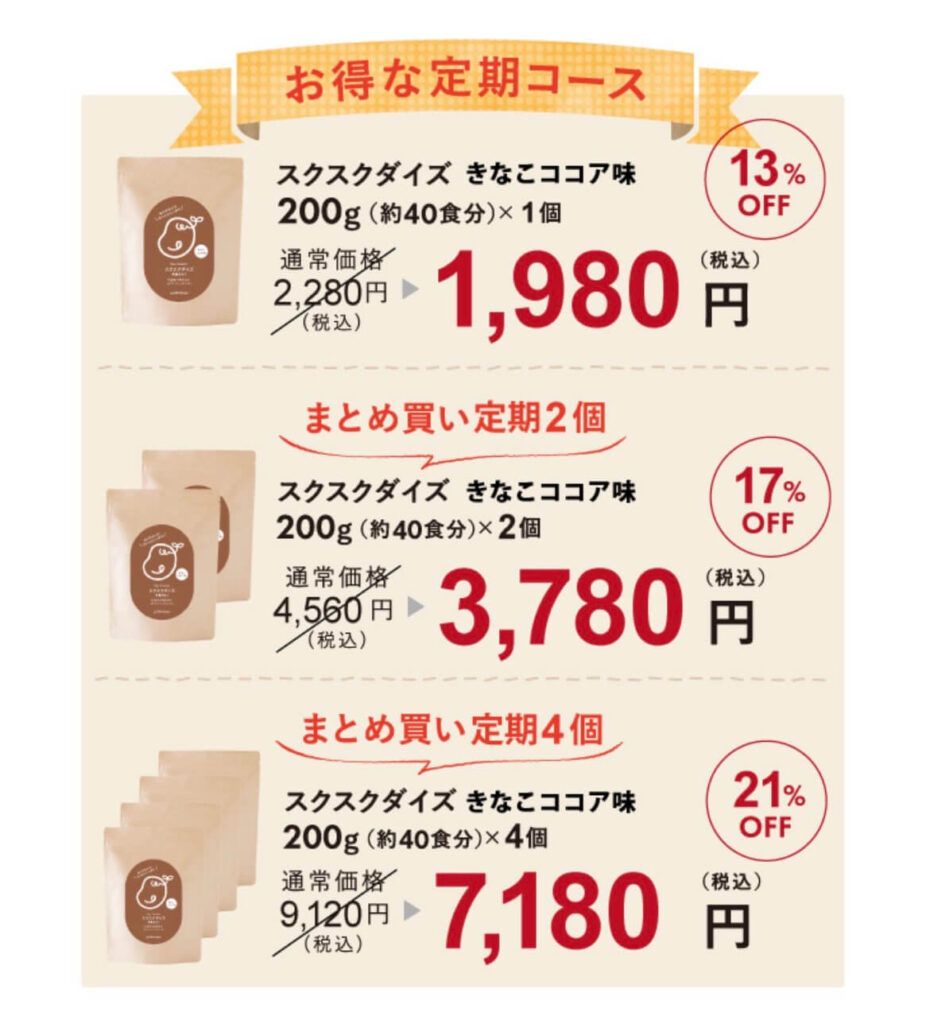 スクスクダイズきなこココア味の定期コースの価格